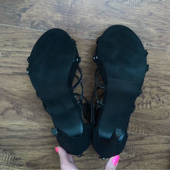 Black Strappy Heels with Silver Tone Chain Detail! - Picture 5 of 7